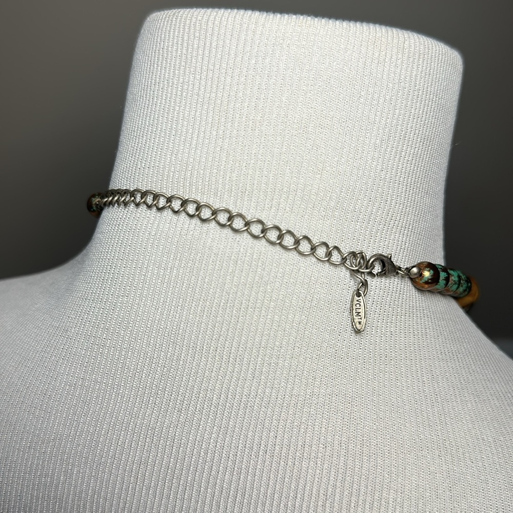 Silver and Turquoise Statement beaded large Necklace - Picture 5 of 8